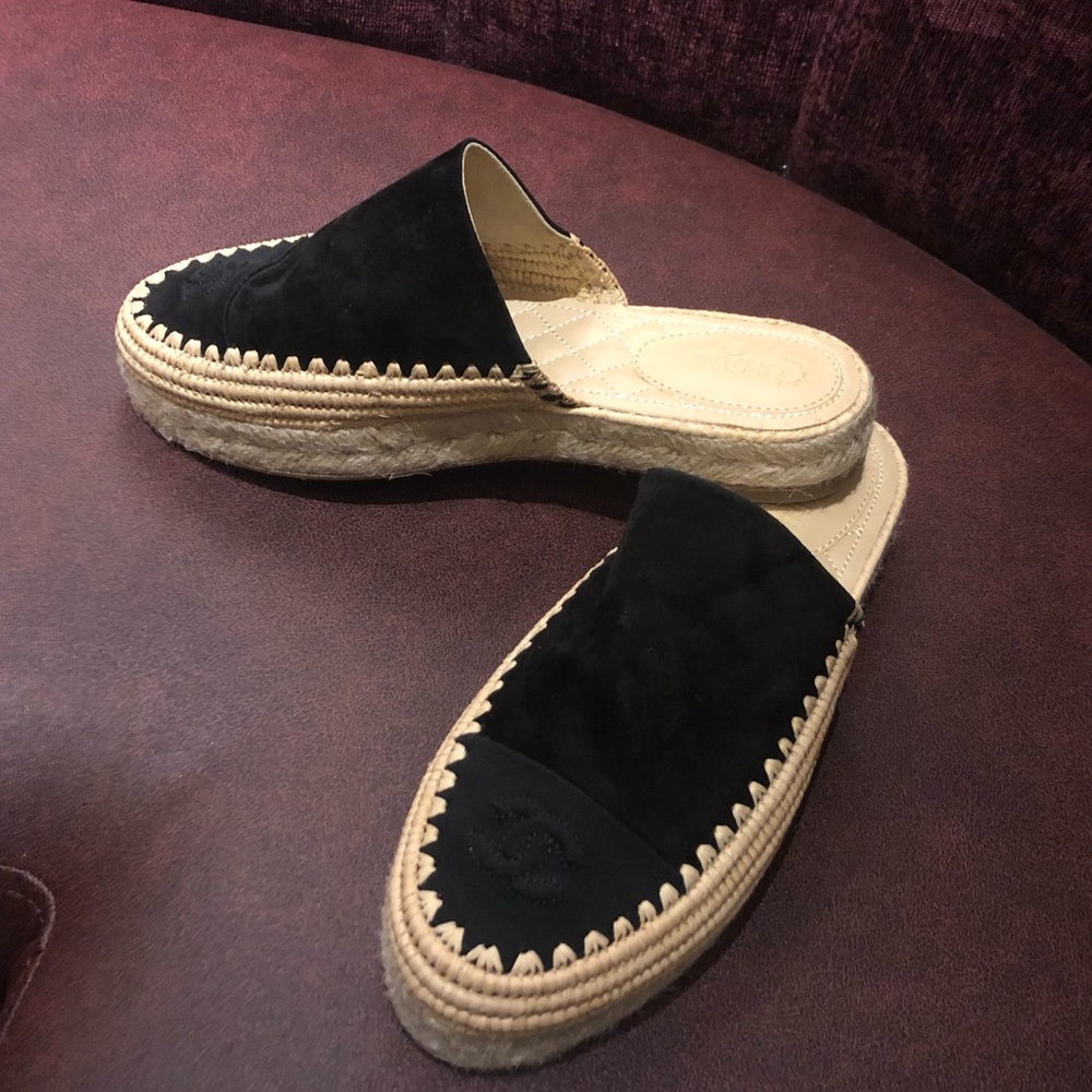 Chanel black slipper espadrilles